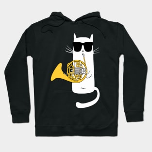 Cat ing Sun Playing French Horn Hoodie